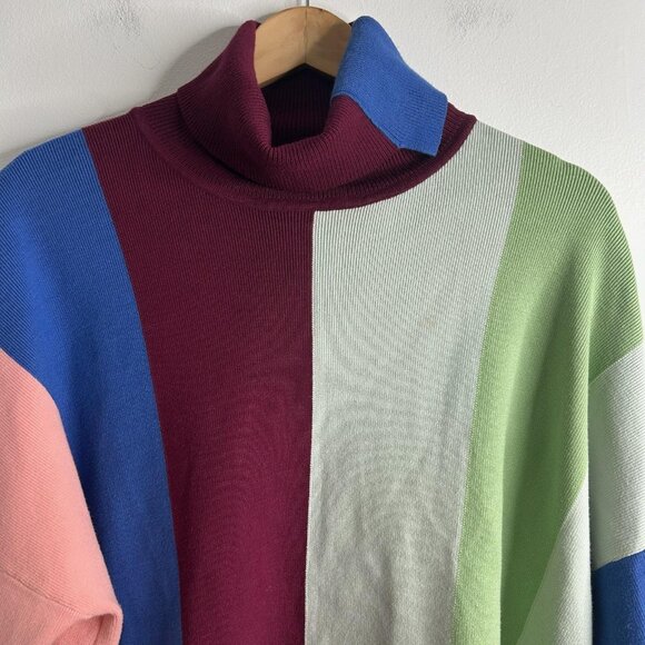 VVB Victoria Beckham Sweater Womens Medium Colorblock Turtleneck Pullover Boxy - Picture 2 of 11